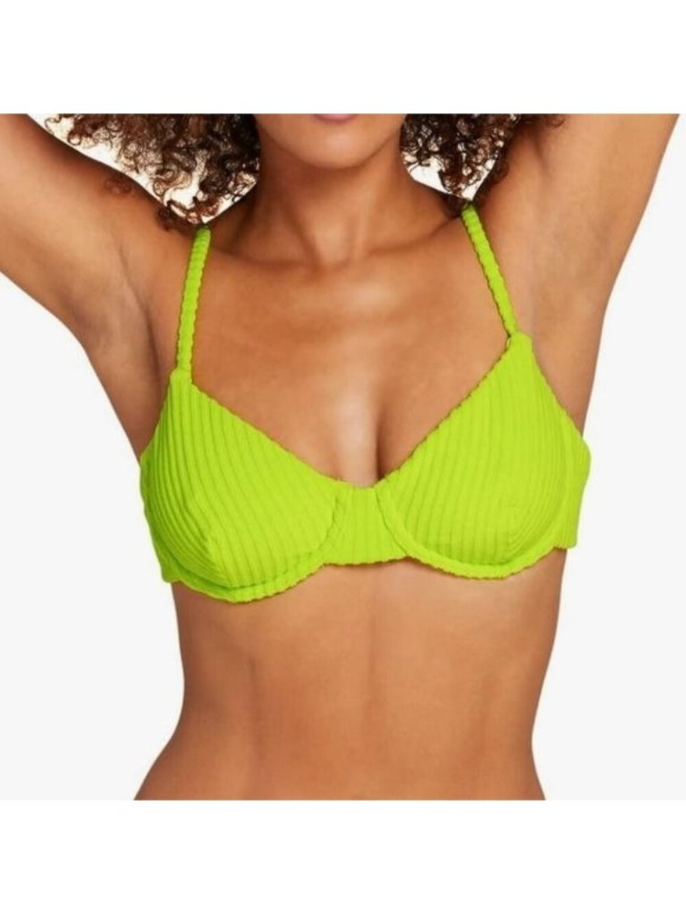 Andie The Bermuda Bikini Top Rib Terry Medium Neon Lemon New Beach